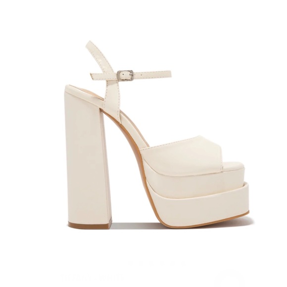 Off White Double Platform Block High Heels - Picture 6 of 9